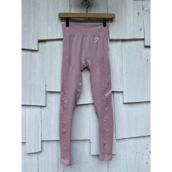Gymshark Pink High Waist Leggings Compression Knit Workout Performance Wear S - Picture 2 of 8